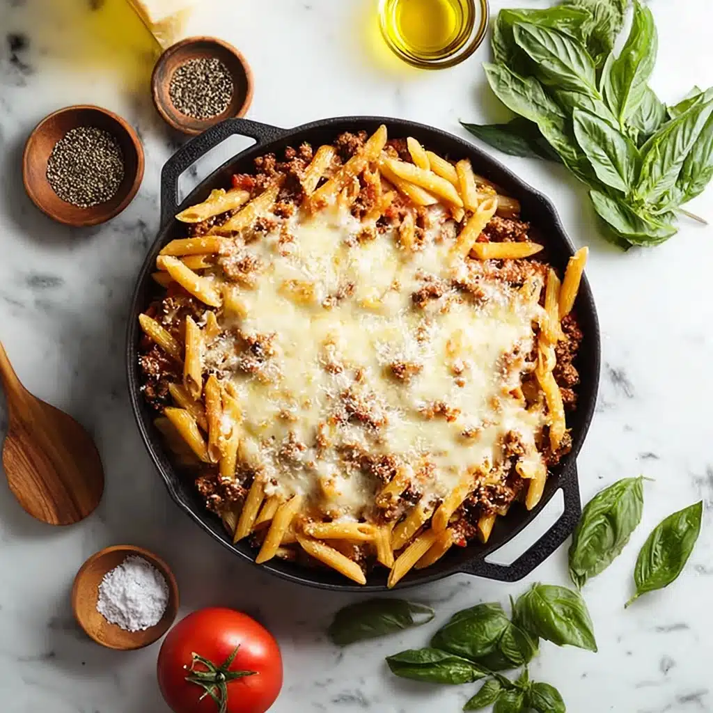 Cheesy Penne with Garlic Butter Ground Beef Recipe - Recipe Image