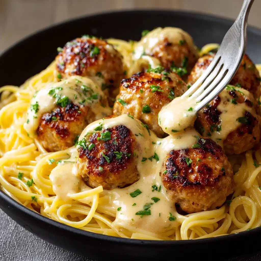 Garlic Butter Chicken Balls with Creamy Parmesan Pasta Recipe - Recipe Image