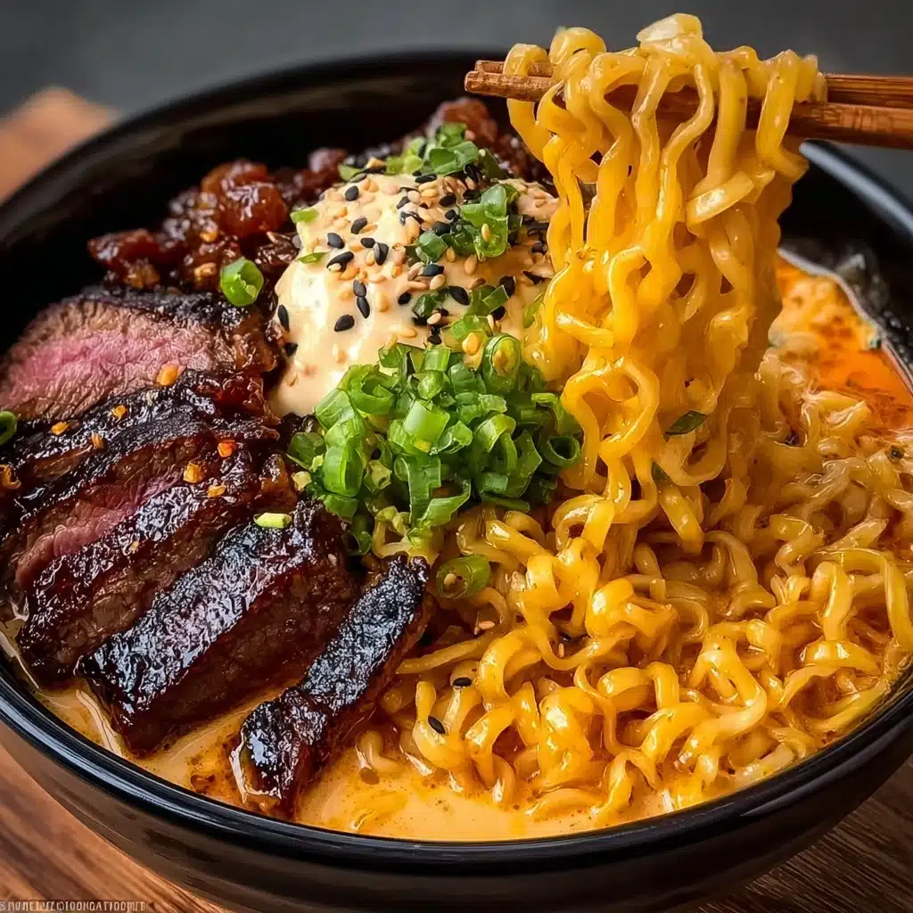 Spicy Korean Ramen with Grilled Beef & Creamy Sauce Recipe - Recipe Image