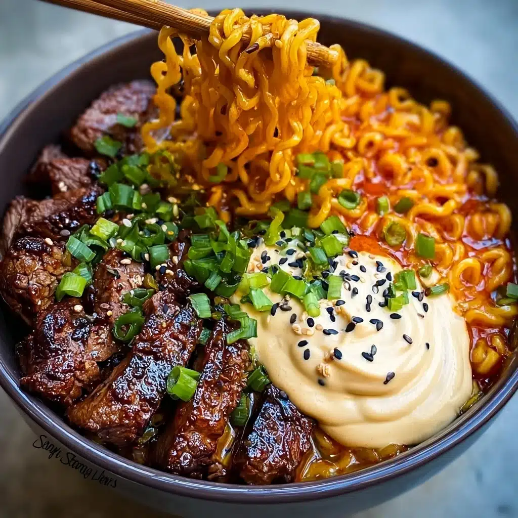 Spicy Korean Ramen with Grilled Beef & Creamy Sauce Recipe - Recipe Image