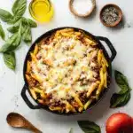 Cheesy Penne with Garlic Butter Ground Beef Recipe