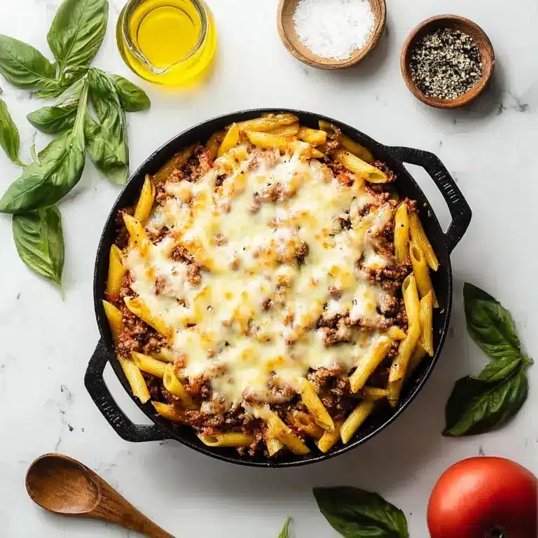 Cheesy Penne with Garlic Butter Ground Beef Recipe