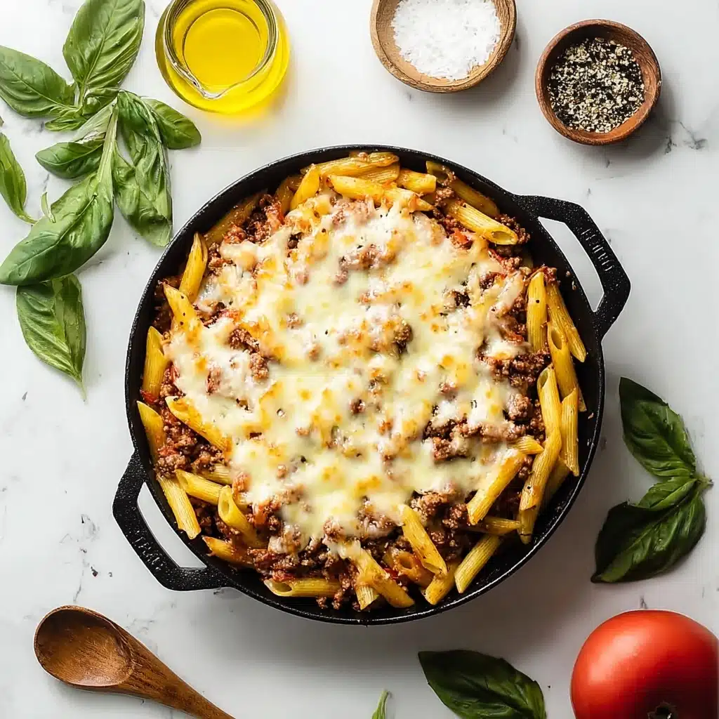 Cheesy Penne with Garlic Butter Ground Beef Recipe