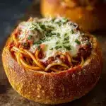 Spaghetti Garlic Bread Bowls Recipe