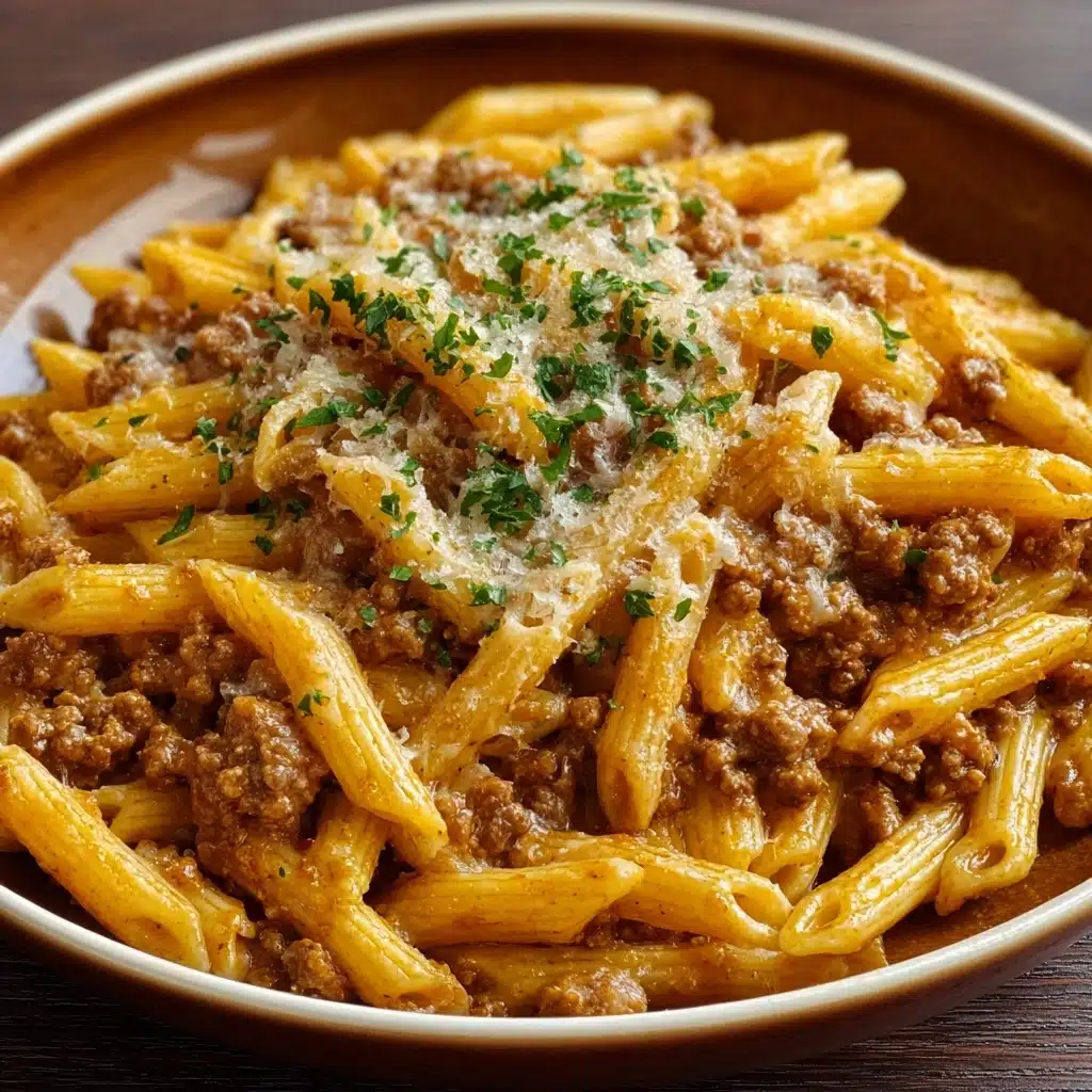 Cheesy Penne with Garlic Butter Ground Beef Recipe