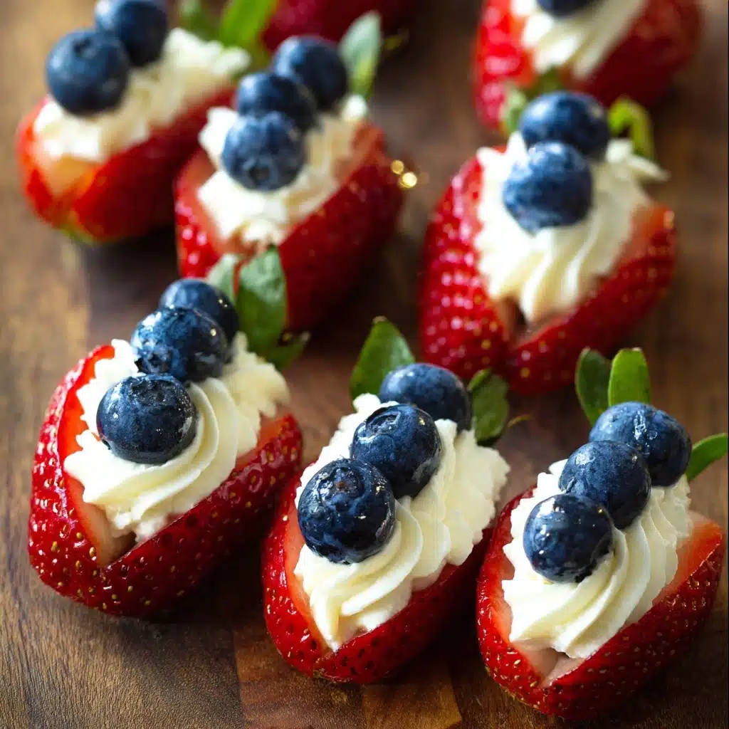 Red, White, and Blue Cheesecake Strawberries Recipe - Recipe Image