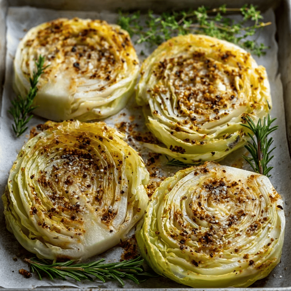 Oven Roasted Garlic Cabbage Steaks Recipe - Recipe Image