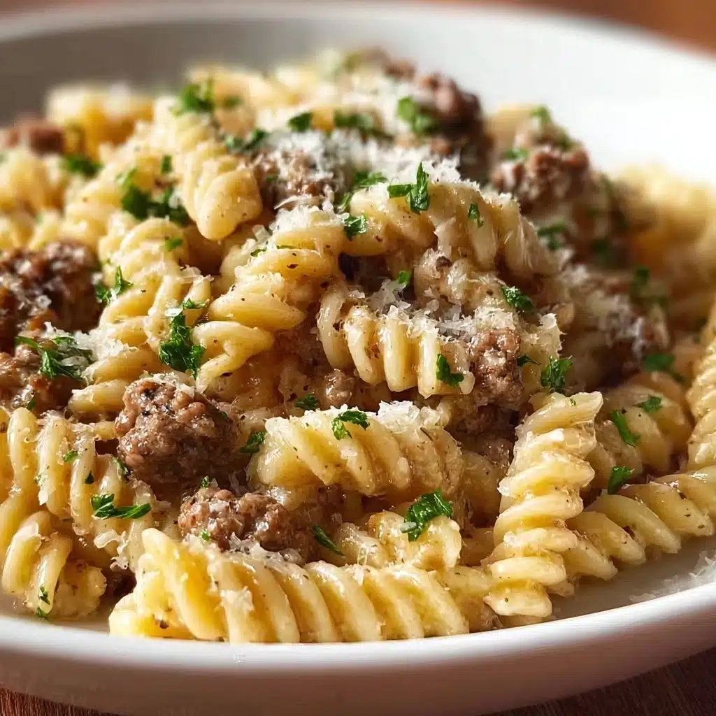 Beef and Rotini in Garlic Parmesan Recipe - Recipe Image
