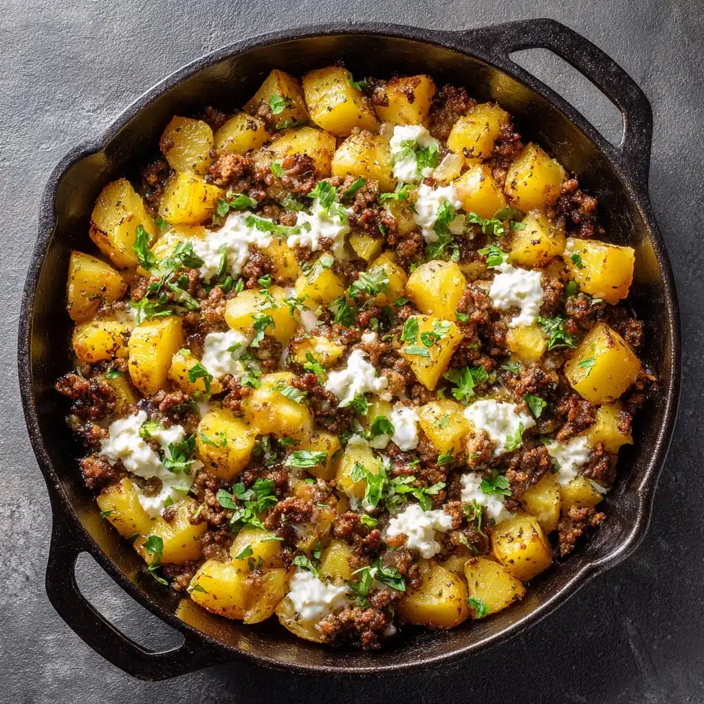One-Pan Cheesy Meat & Potato Skillet Recipe - Recipe Image