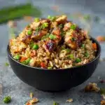 High Protein Crispy Garlic Chicken Fried Rice Recipe