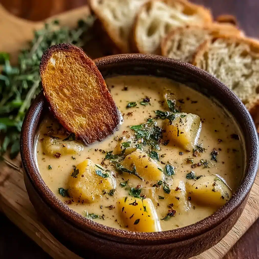 Hearty Cheddar Garlic Herb Potato Soup Recipe - Recipe Image