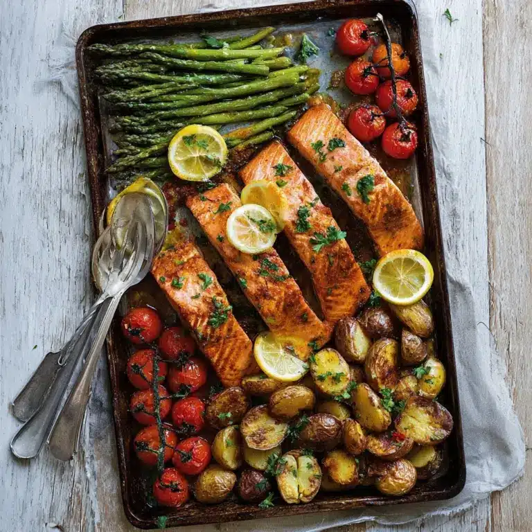 Sheetpan Salmon and Potatoes With Veggies Recipe