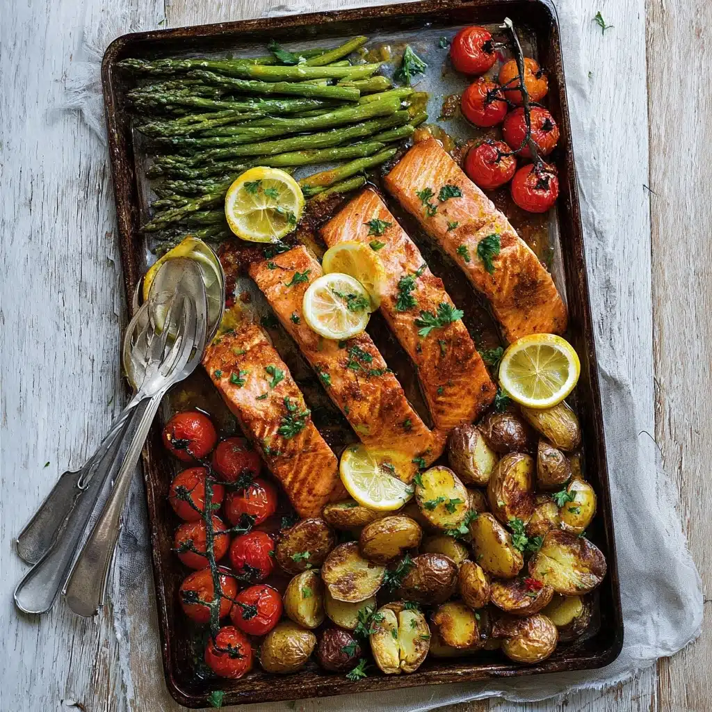 Sheetpan Salmon and Potatoes With Veggies Recipe