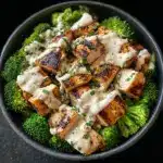 grilled chicken & broccoli bowls with creamy garlic sauce Recipe