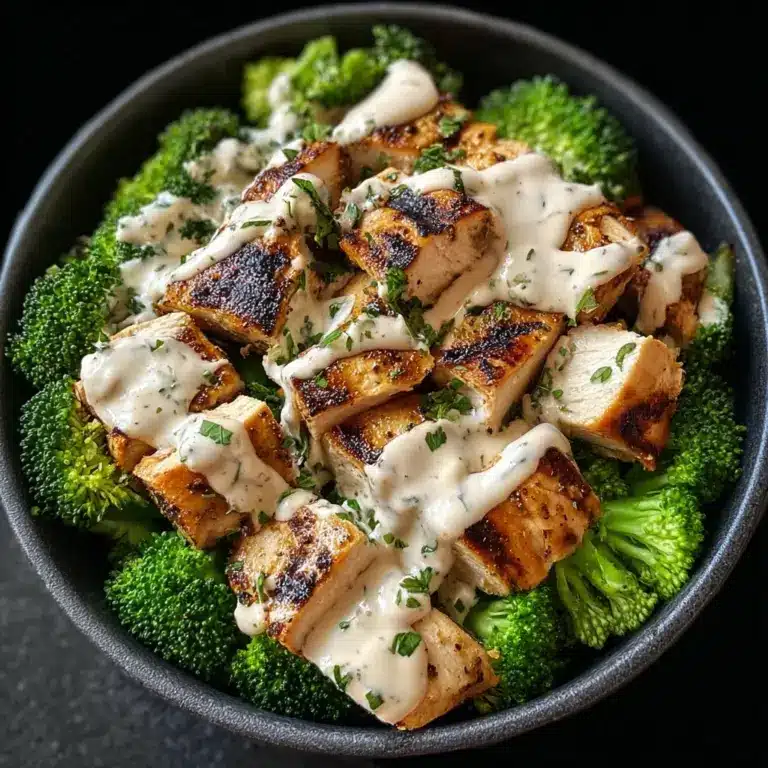 grilled chicken & broccoli bowls with creamy garlic sauce Recipe