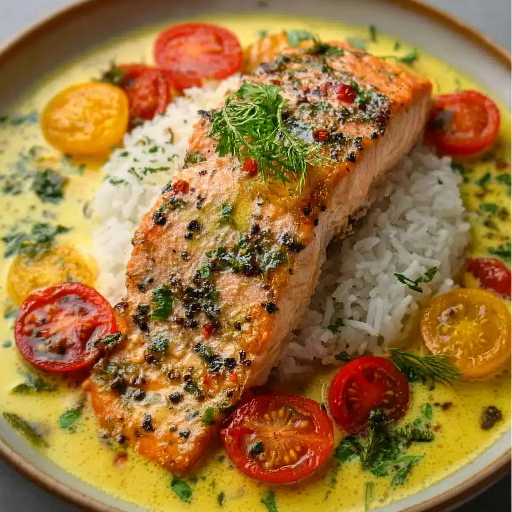 One-Pan Coconut Curry Salmon with Garlic Butter Recipe - Recipe Image