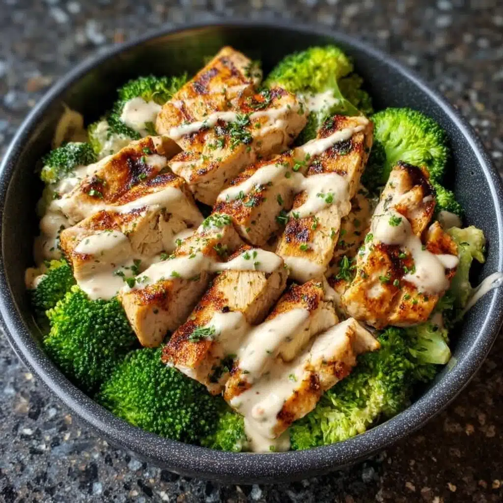 grilled chicken & broccoli bowls with creamy garlic sauce Recipe - Recipe Image
