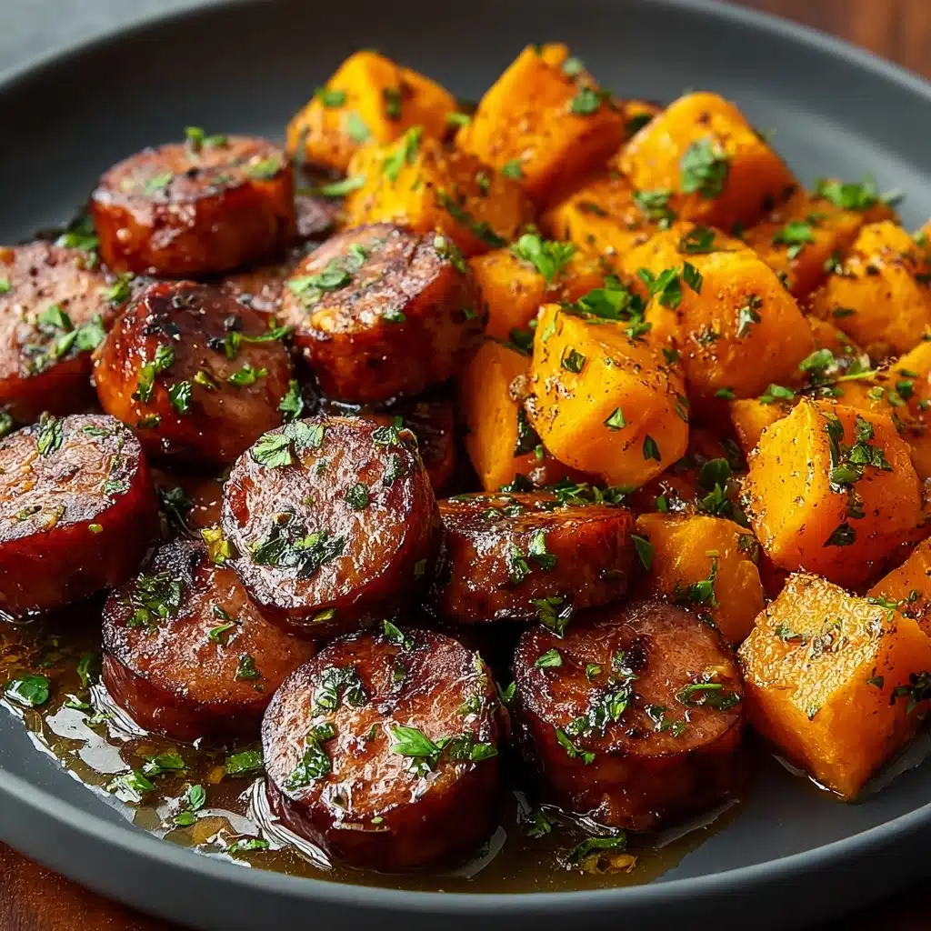 Sausage and Sweet Potatoes with Honey Garlic Sauce Recipe - Recipe Image