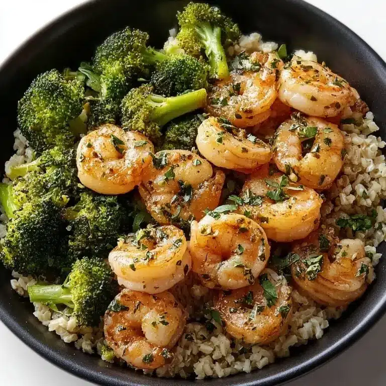 Assemble: Spoon the broccoli rice onto serving plates and top with the garlic butter shrimp Recipe