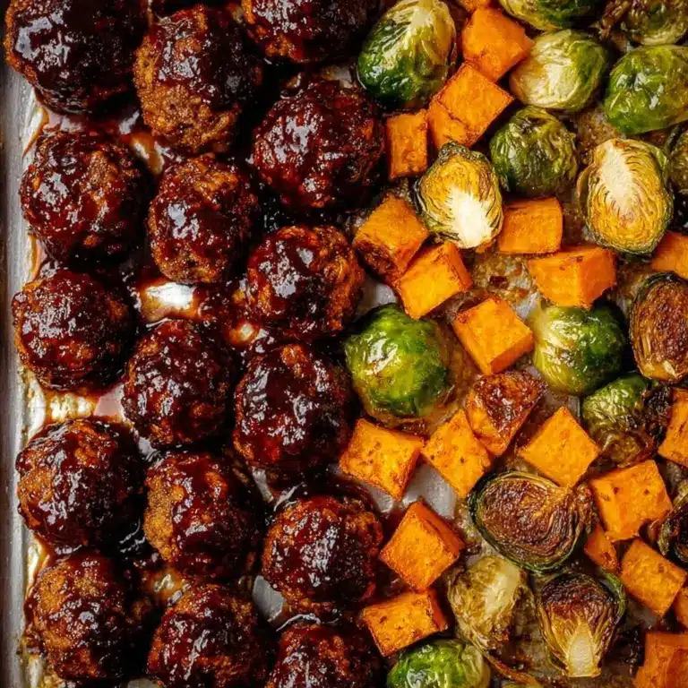 Korean BBQ Meatballs with Roasted Vegetables Recipe