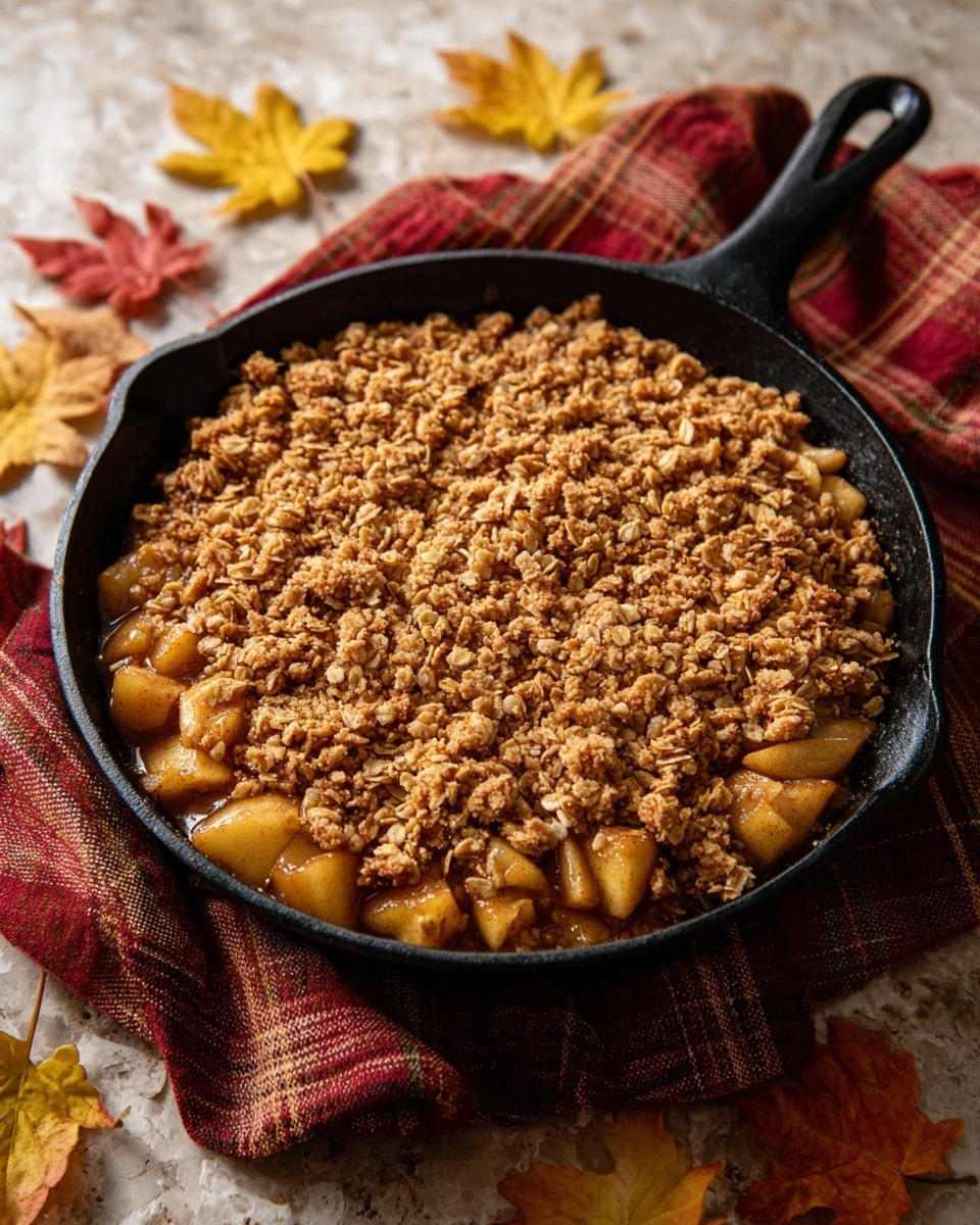 Three white ramekins filled with a brown, crumbly dessert base made of small nutty pieces, one ramekin in front and two slightly blurred in the back. The front ramekin has a single round scoop of white ice cream resting on top, slightly melting down the sides. The setup is placed on a white marbled surface with bright orange autumn leaves softly blurred in the background, and a silver spoon lying beside the front ramekin. photo taken with an iphone --ar 4:5 --v 7