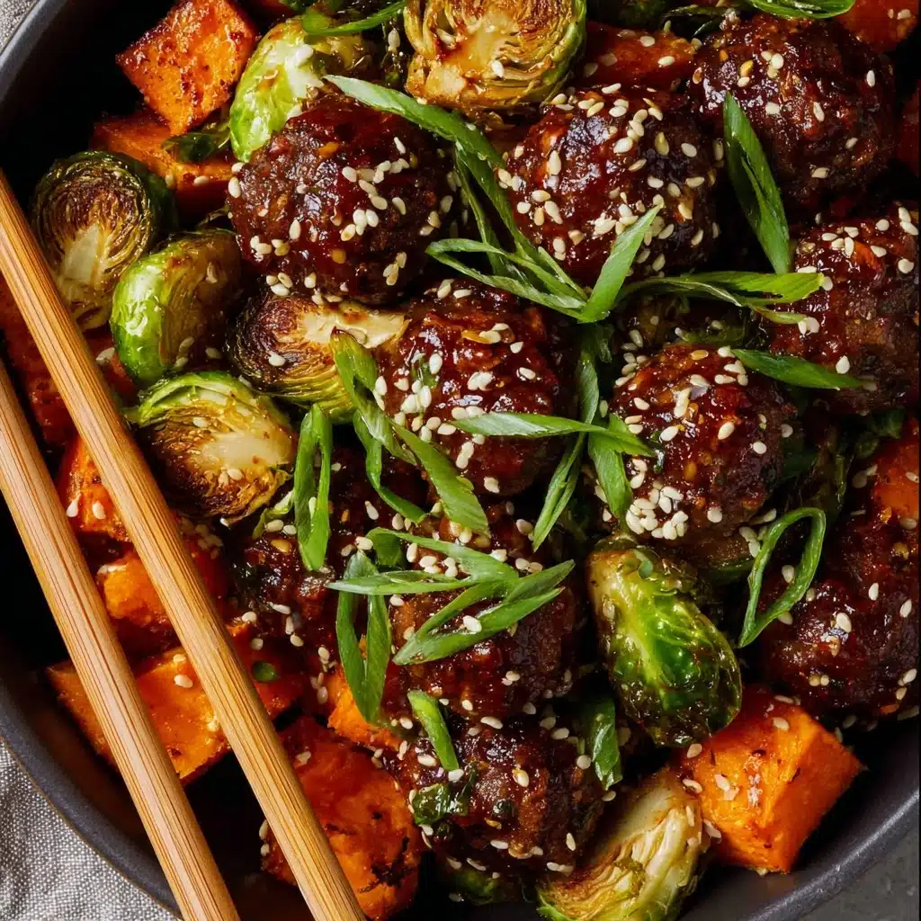 Korean BBQ Meatballs with Roasted Vegetables Recipe - Recipe Image