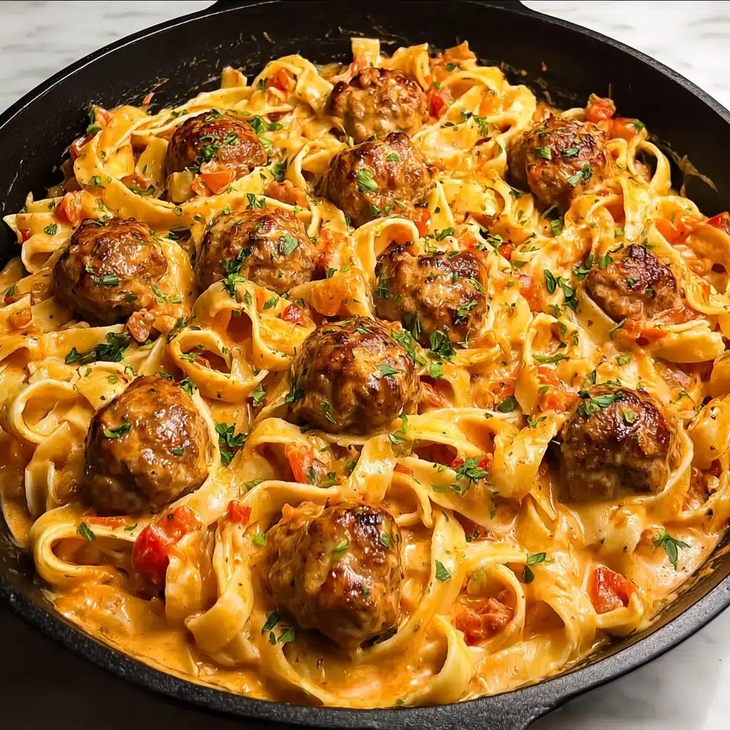 One-Pot Creamy Cajun Meatball Pasta Recipe - Recipe Image
