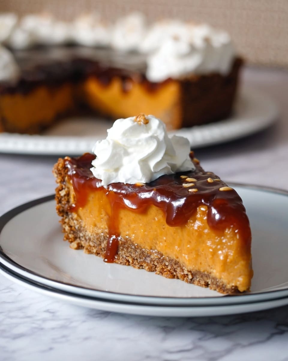 A close-up of a dessert slice on a white plate showing three main layers: the bottom is a dense, moist brown cake mixed with dark bits, the middle is a crumbly light yellow layer, and the top is a thick white whipped cream piled high, drizzled with amber syrup and sprinkled with light brown pecan pieces. A silver fork with crumbs is placed in front of the dessert on the plate. The background is a white marbled texture. Photo taken with an iphone --ar 4:5 --v 7