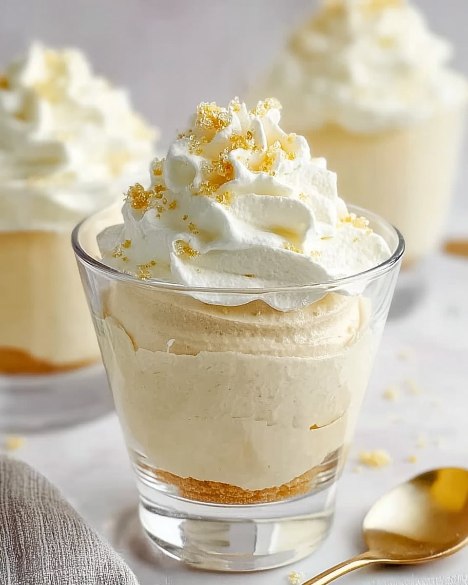 A clear glass cup holds a three-layer dessert. The bottom layer is dark brown and crumbly, resembling crushed cookies. The middle layer is thick and light orange, smooth in texture. On top, there is a white, fluffy layer of whipped cream, sprinkled with small pieces of dark brown cookie crumbs. Multiple similar cups are placed on a white marbled surface, with a white cloth on one side and some whole cookies nearby. Photo taken with an iphone --ar 4:5 --v 7