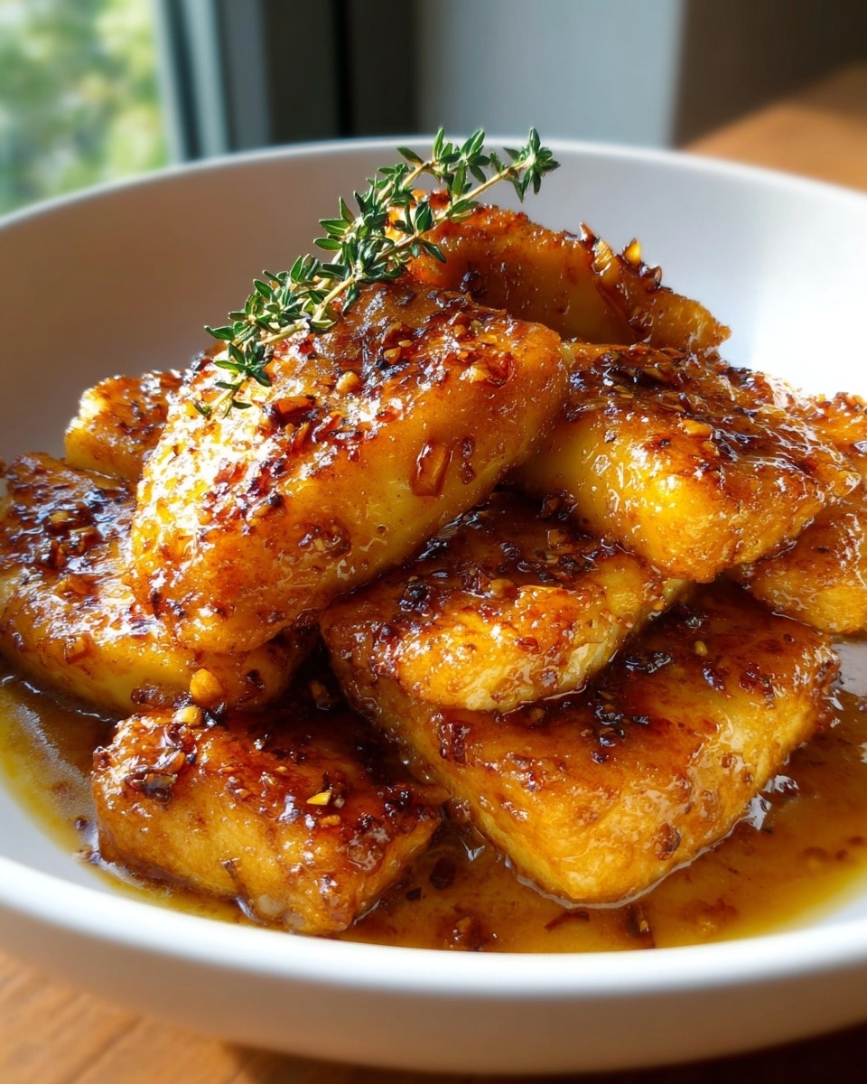 A white plate shows sliced grilled chicken breast with a glossy, dark brown glaze on top, giving it a shiny and slightly charred look. The chicken is cut into five pieces, arranged in a semi-straight line from the top left to bottom right of the plate. To the left of the chicken, there is a small bunch of green roasted asparagus spears with varying shades of green and some char marks. A silver fork rests on the right side of the plate, with its handle pointing toward the bottom of the image and the fork head near the chicken slices. The entire setup is on a white marbled texture surface. photo taken with an iphone --ar 4:5 --v 7