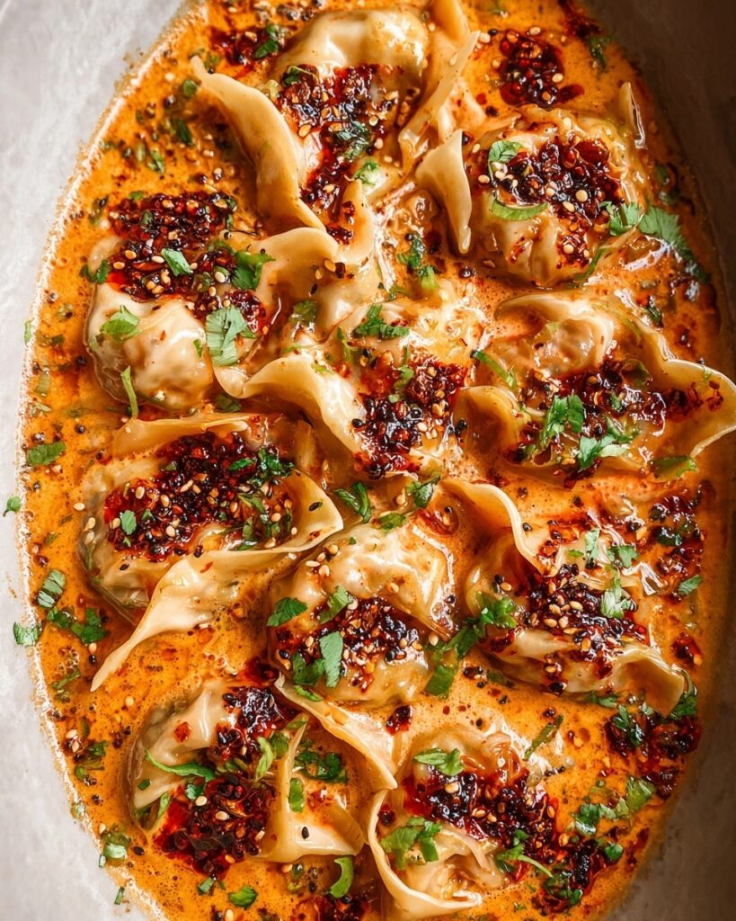Baked Red Curry Dumplings with Coconut Milk and Fresh Garnishes Recipe