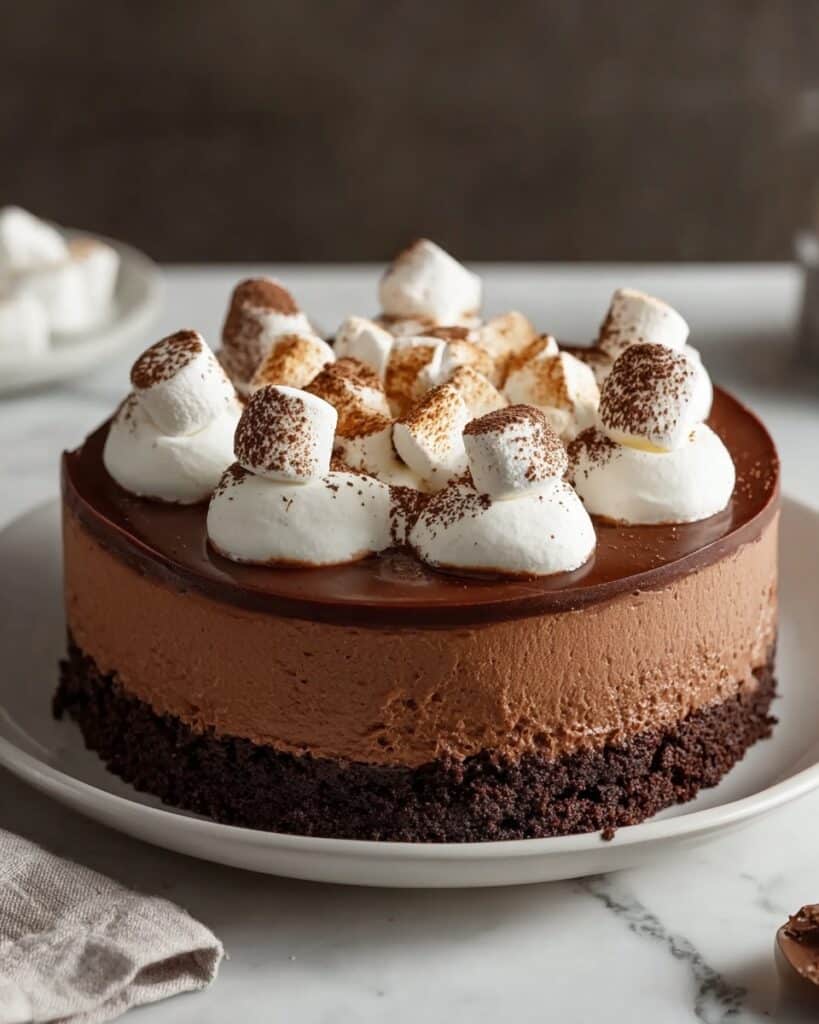 Decadent Hot Cocoa Cheesecake with Marshmallow Whipped Cream Recipe