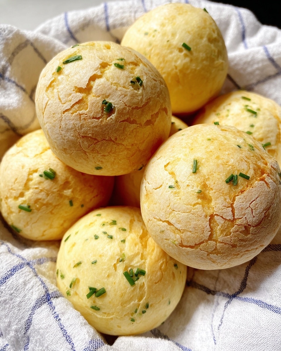 The image shows a group of round, golden-yellow bread rolls with a cracked surface texture, some topped with small green chive pieces. They are soft and puffy, arranged closely together on a white cloth with blue stripes, creating a cozy and fresh look. The bread rolls have a slightly uneven, rustic outer layer that makes them look homemade and inviting. photo taken with an iphone --ar 4:5 --v 7