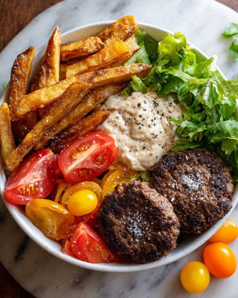 Burger Bowls with Caramelized Onion Aioli Recipe