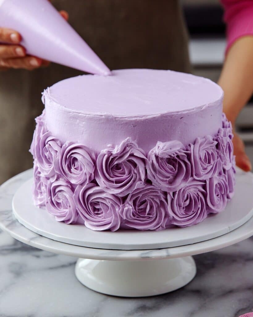 Rosette Chocolate Cake with Purple Buttercream Frosting Recipe