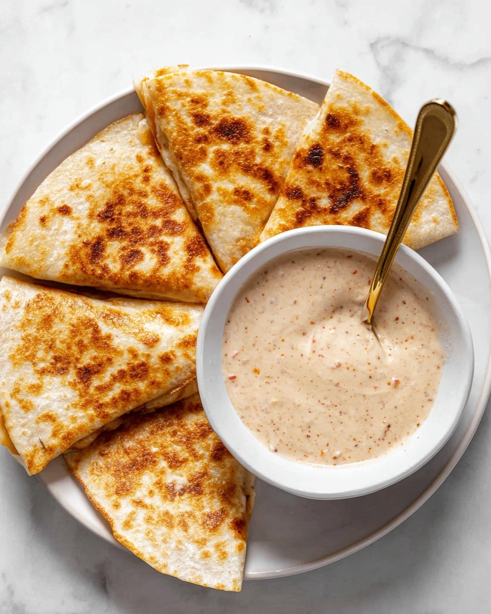 A small white bowl filled with light orange creamy dip that looks smooth and soft. Several triangular pieces of warm, lightly toasted pita bread with golden-brown spots are dipped and resting inside the bowl. The bowl is placed on a white marbled surface with some blurred green herbs visible nearby. The lighting highlights the texture of the dip and the bread. photo taken with an iphone --ar 4:5 --v 7