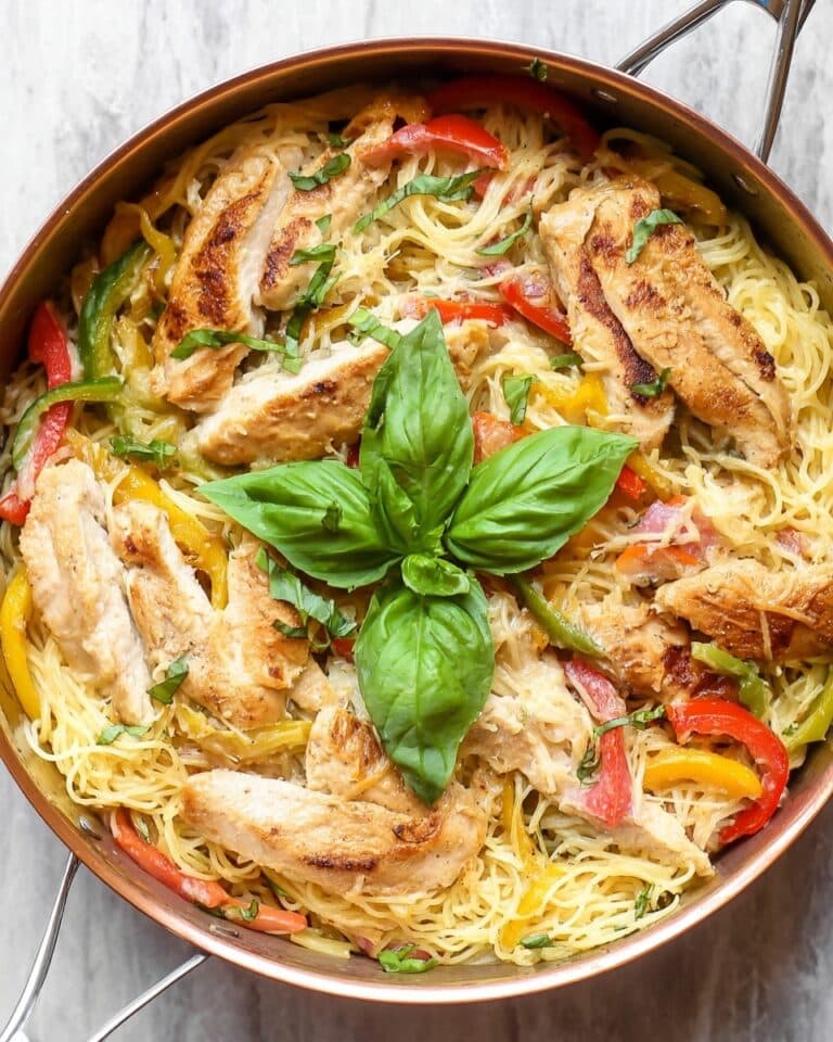 Chicken Scampi with Bell Peppers and Angel Hair Pasta Recipe