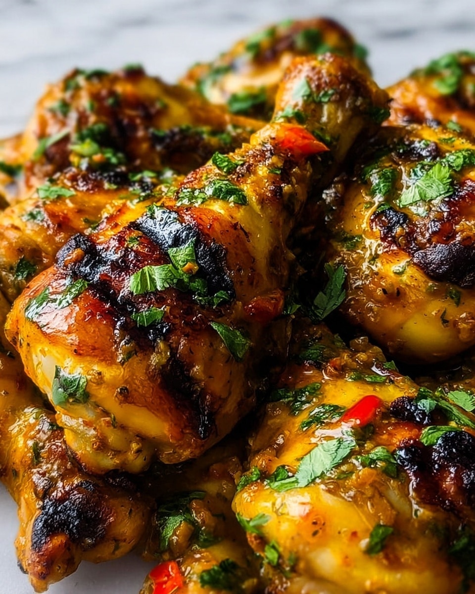 A white plate on a white marbled surface holds a creamy yellow curry with red and green specks mixed into the sauce. On top, there are six slices of golden brown chicken breast arranged in a row, showing the juicy, light interior texture. The sauce looks smooth with small chopped herbs sprinkled all over, adding a fresh green contrast. Some chopped green herbs are spread around the plate edge, making the dish look fresh and colorful. photo taken with an iphone --ar 4:5 --v 7