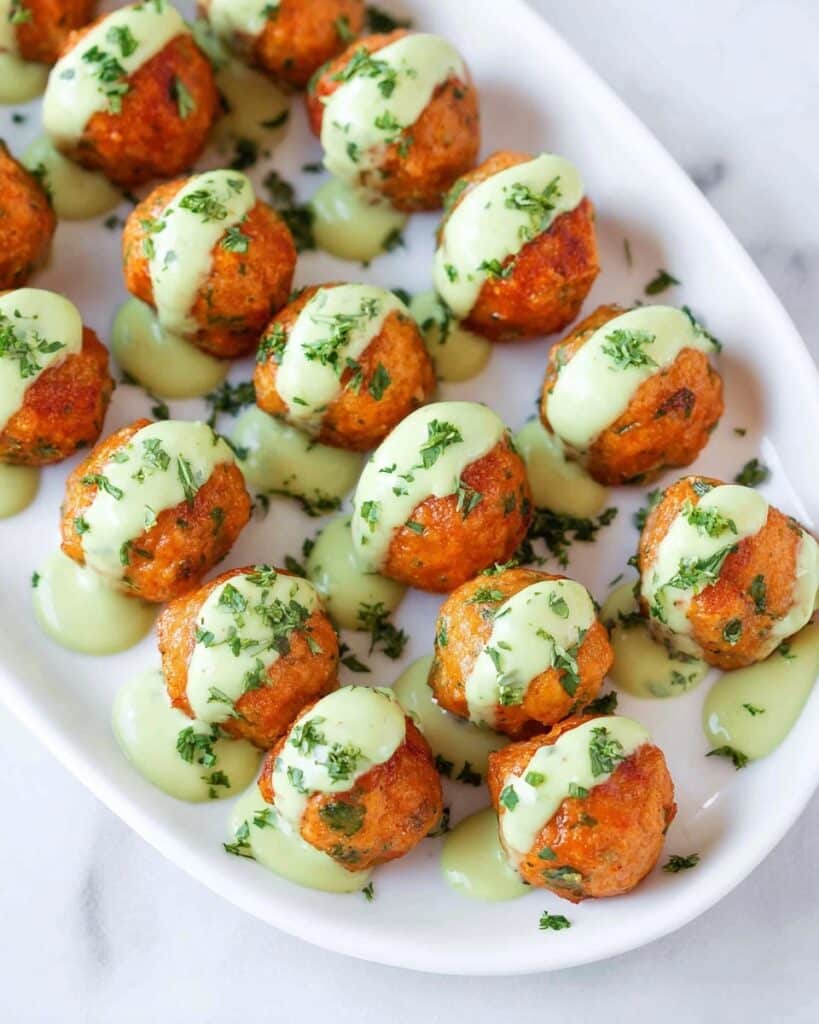 Baked Salmon Meatballs with Creamy Avocado Sauce Recipe