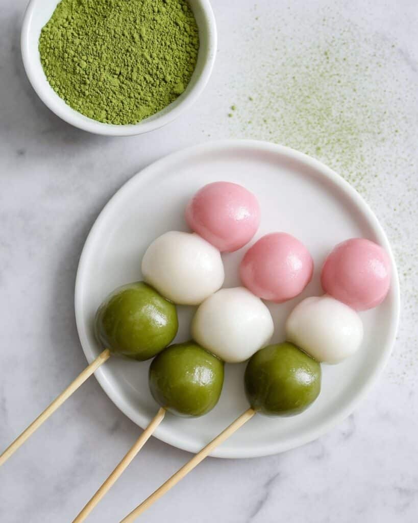 Easy Dango with Pink and Matcha Variations Recipe