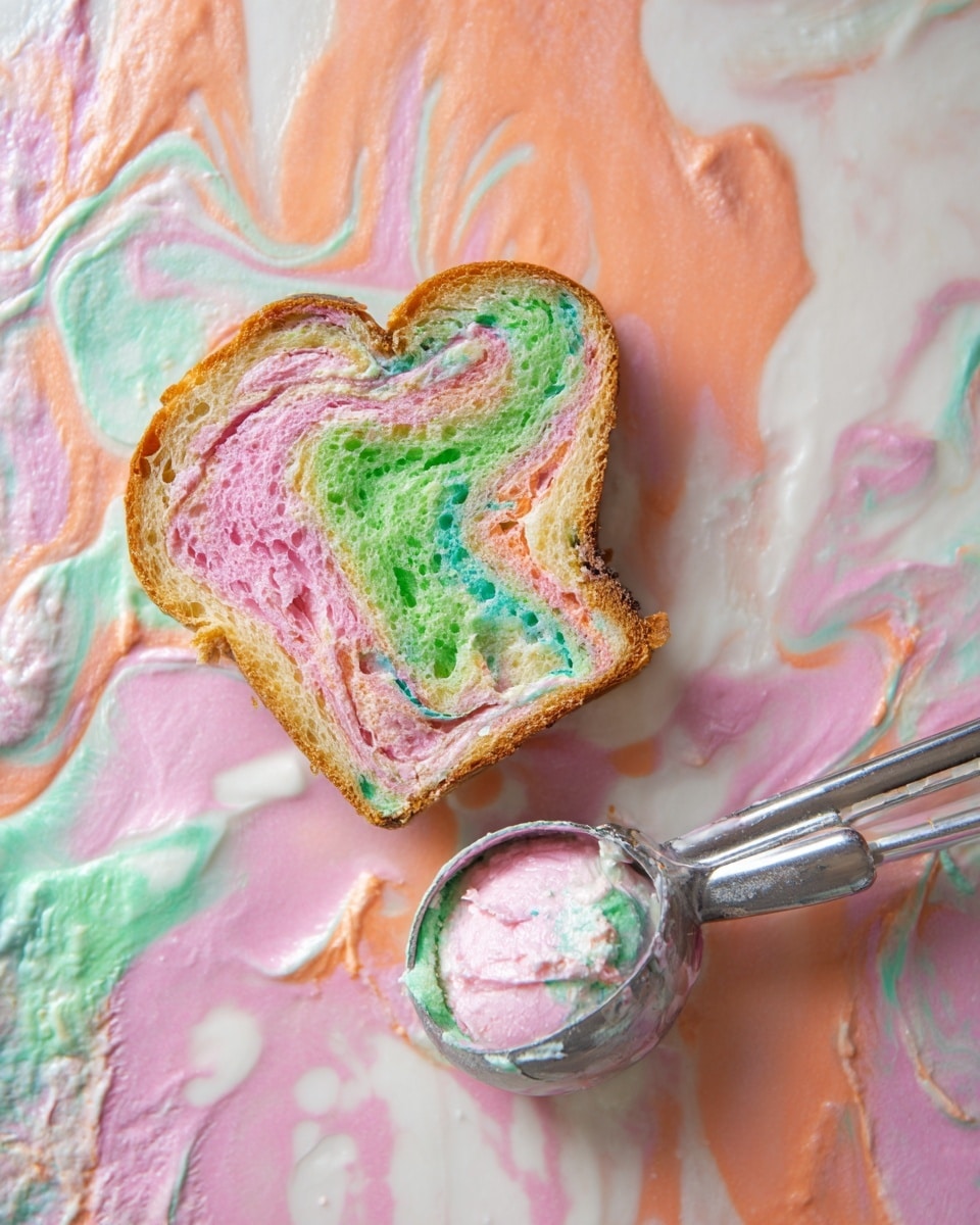 Three small cinnamon rolls are shown on a white marbled surface. Each cinnamon roll has multiple layers of soft dough visible in green, pink, and light brown colors. The rolls are covered in a thick, white glaze that drips down the sides, giving a shiny and smooth texture. The swirl patterns of the dough are clear under the glaze, with the rolls arranged in a loose triangle, the one in front being in clear focus. photo taken with an iphone --ar 4:5 --v 7